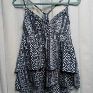 EUC American Eagle Outfitters Black/White Tribal Patterned Tiered Ruffle TankTop